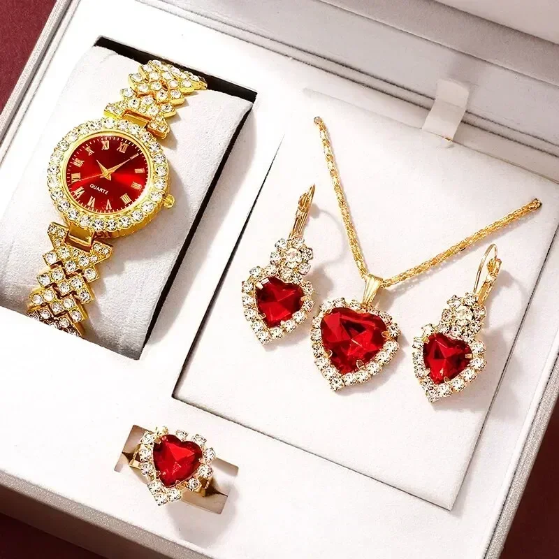 Luxury Watch Kit - Altın Lüks Saat Kadın Yüzük Kolye