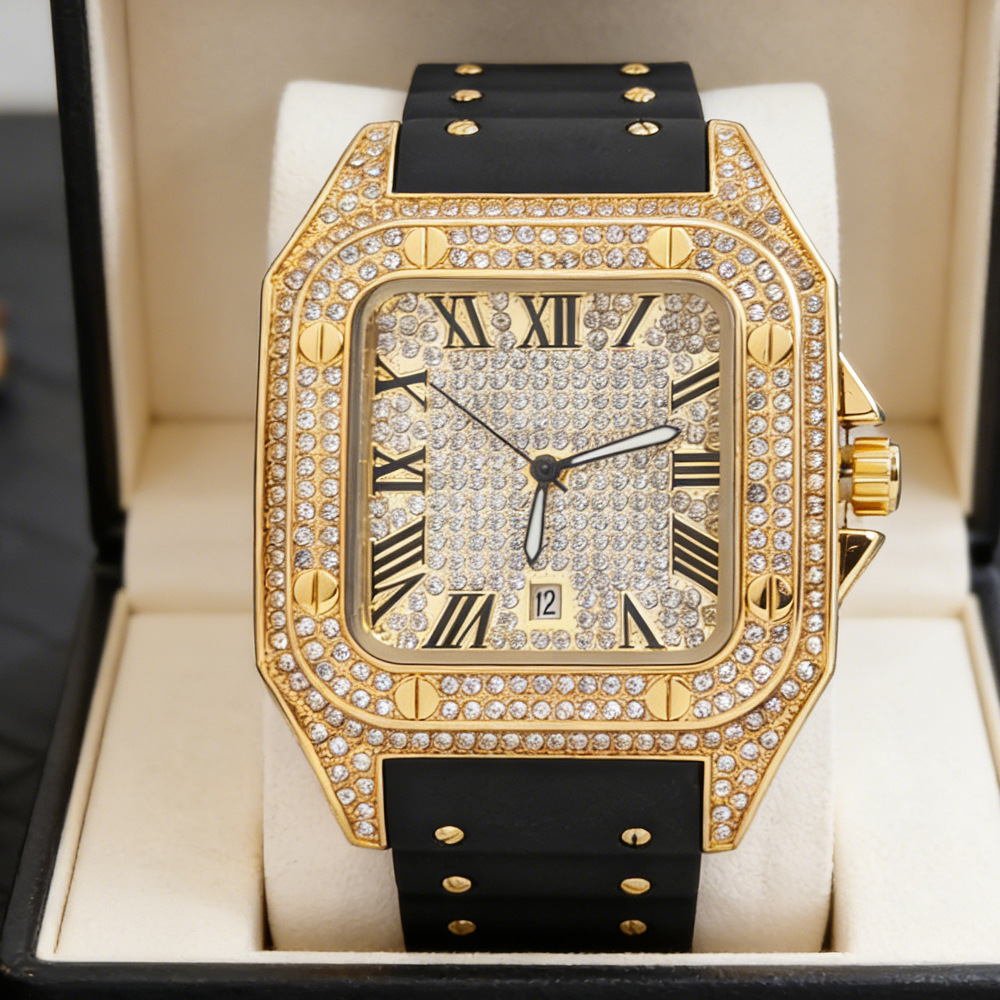 Sıcak Moda Kare Tam Elmas Kuva - Luxury Watch With Rubber Strap incelemesi ve fiyatı