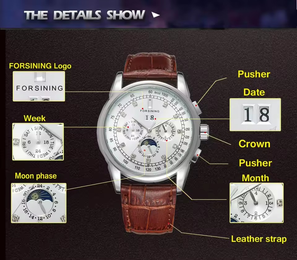 FORSINING Çoğaltma Çok Fonksiy - Luxury Watch On Sale incelemesi ve fiyatı