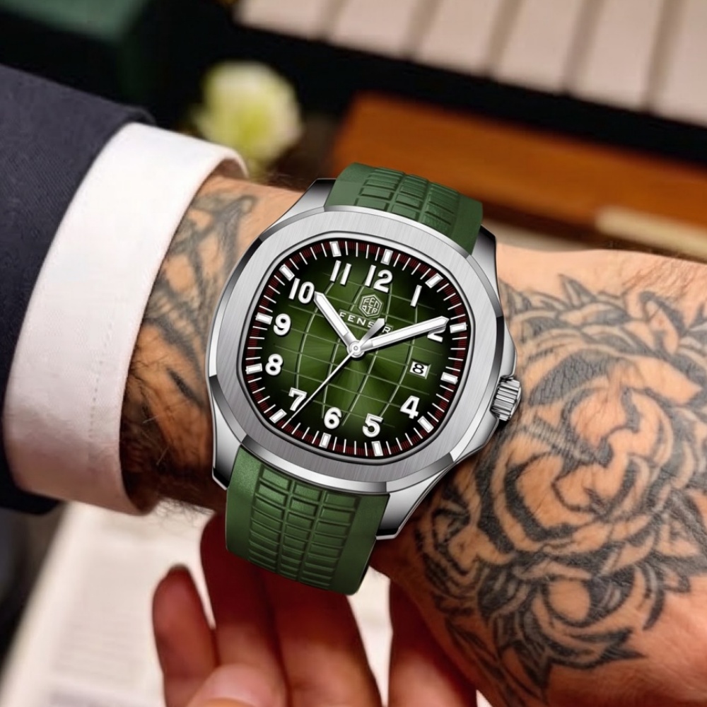 Kare Desenli Kadranlı ve Takvi - Luxury Watch With Rubber Strap incelemesi ve fiyatı